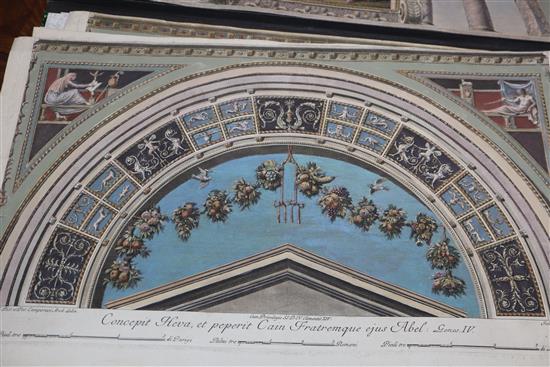 A group of assorted 18th century Italian coloured engravings of architectural studies 31 x 57cm